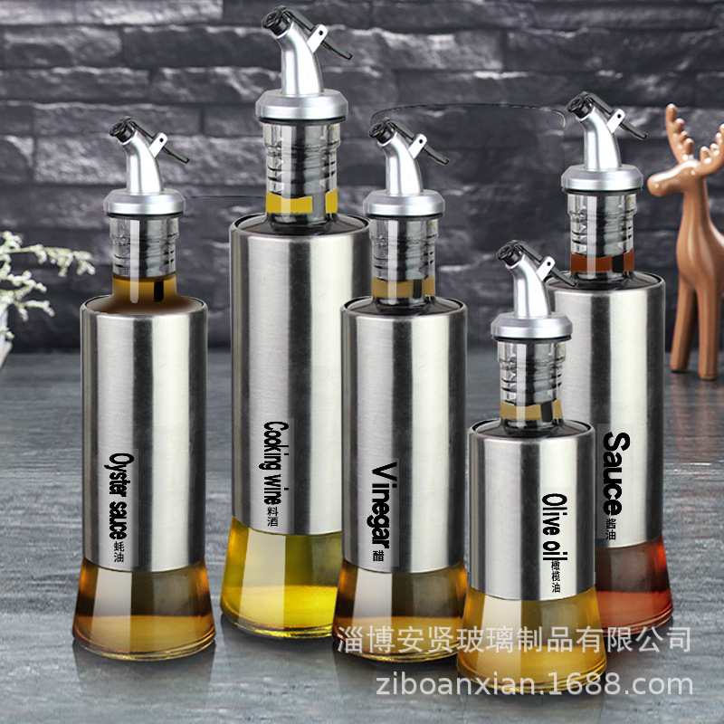 Olla de aceite de acero inoxidable botella de aceite tanque de aceite a prueba de fugas de vidrio cocina hogar condimento caja condimento botella condimento frasco salsa y vinagre