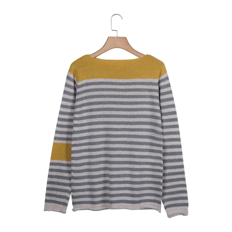 solid color striped casual round neck sweater  NSLK18841