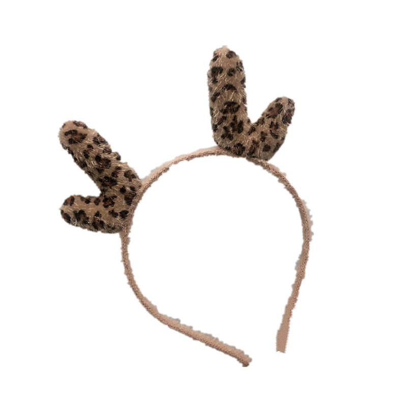 Antlers Christmas Leopard Print Headband display picture 9