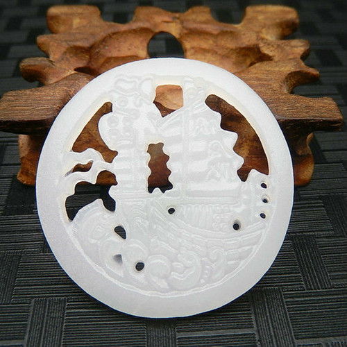 Jade Afghan Jade White Jade Single-sided Hollow Pendant Men’s and Women’s Antique Jade Pendant Hanfu Accessories