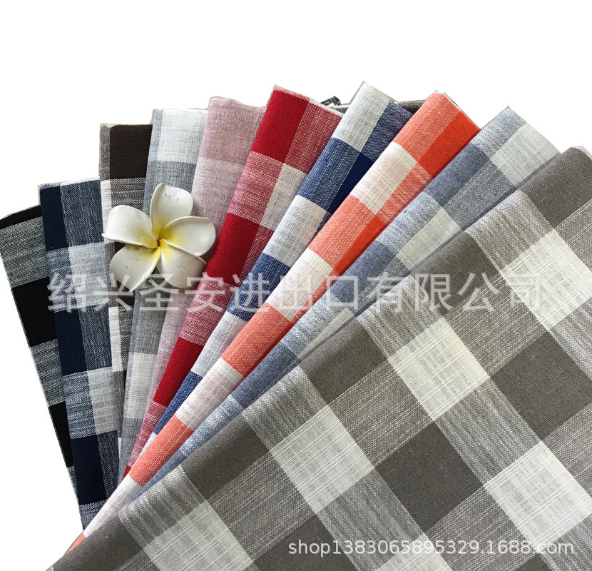 春夏棉麻色织格子布料 ins桌布格子面料 服装家纺色织格子布面料
