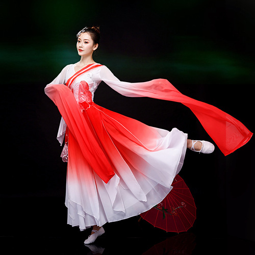 Women chinese folk classical Water sleeve dance dress red blue hanfu fairy princess dance dress ancient chinese traditional fan umbrella stage performance dresses