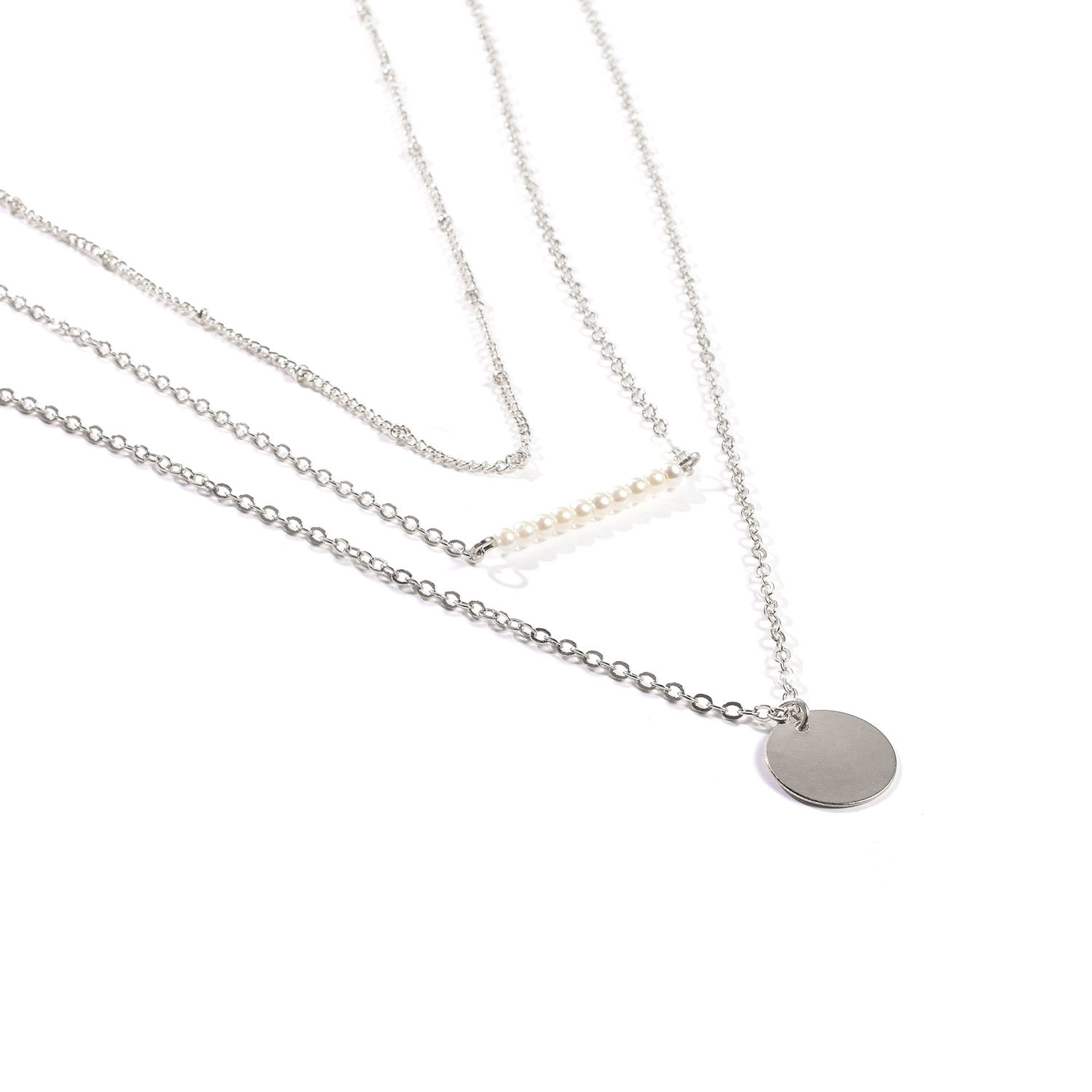 European and American foreign trade hot new copper bead chain Pearl round sequin multi-layer set short necklace European and American foreign trade hot new copper bead chain Pearl round sequin multi-layer set short necklace