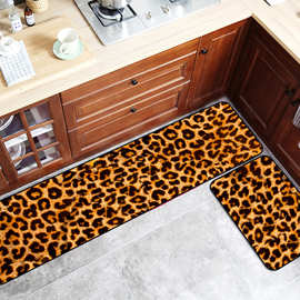 跨境现代仿皮毛3D印花豹纹长条毯厨房垫入门垫防滑脚垫卧室床边毯