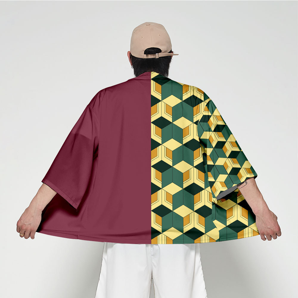 FCCEXIO Women/Men Summer Casual Cool Streetwear Demon Slayer Kimetsu no Yaiba Print Japanese Anime Kimono Haori Yukata Cosplay