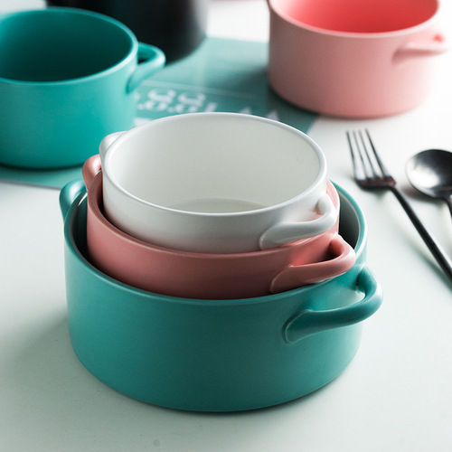 Creative ceramic double-ear soup pot household soup bowl salad baked rice bowl kitchen hotel tableware ornaments set