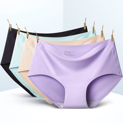 Seamless Large Size Ice Silk Underwear Women's One Piece Solid Color Comfortable Breathable Briefs Factory Massive 810