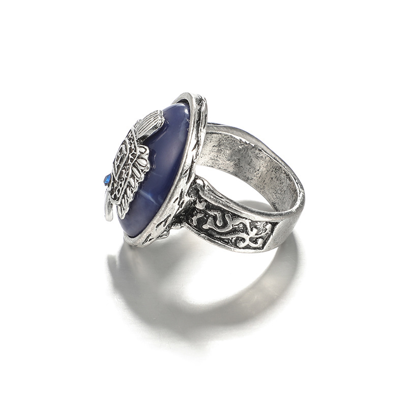 Punk Vampire Diaries Bohemian Carving Pattern Alloy Natural Lapis Ring display picture 3