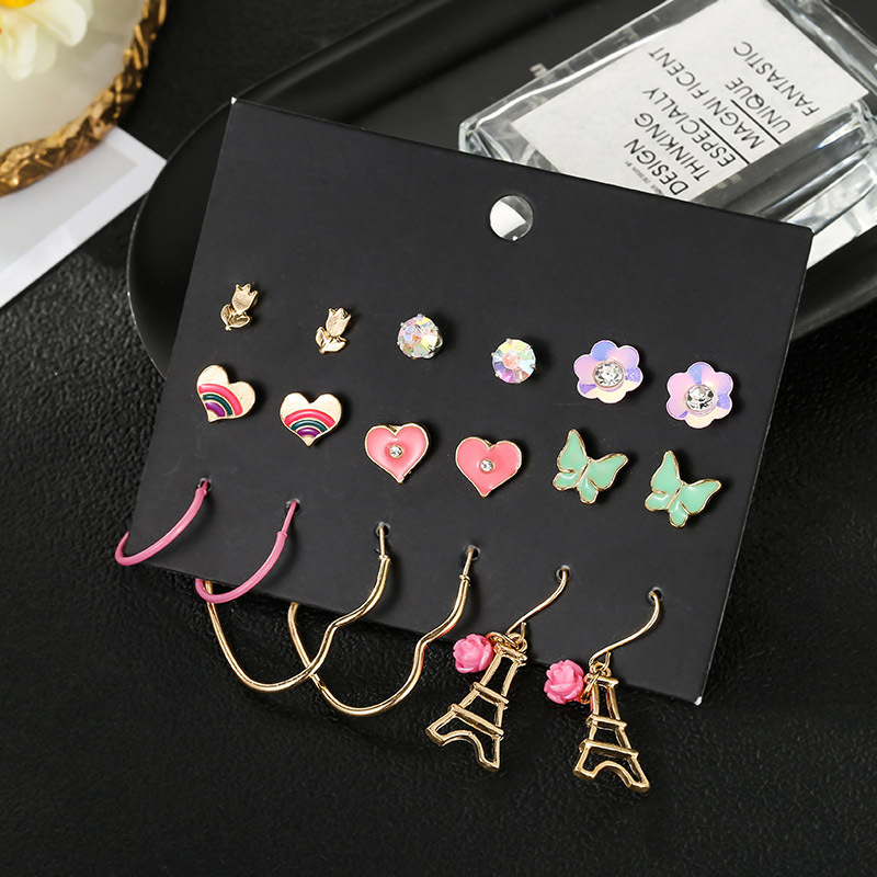 Explosion Earrings Popular Butterfly Drop Oil Combination Earrings Female Eiffel Tower Earrings display picture 5