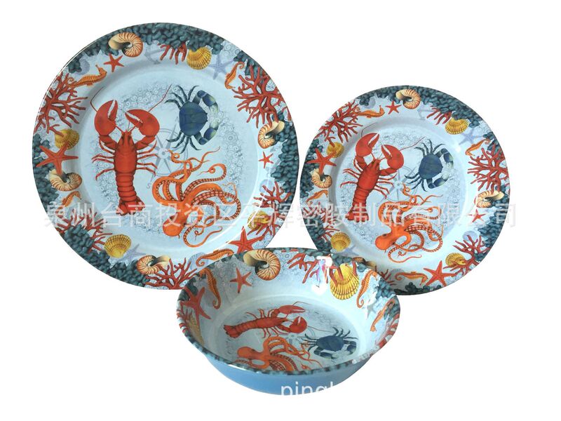 Food-grade Minor Porcelain Field Picnic 12-piece European and American Hotel Tableware 3-person Set Underwater World