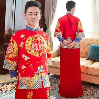 Xiuhe chinese wedding bridegroom wedding dress male groom Chinese wedding photos shooting toast clothing embroidery tang suit robe