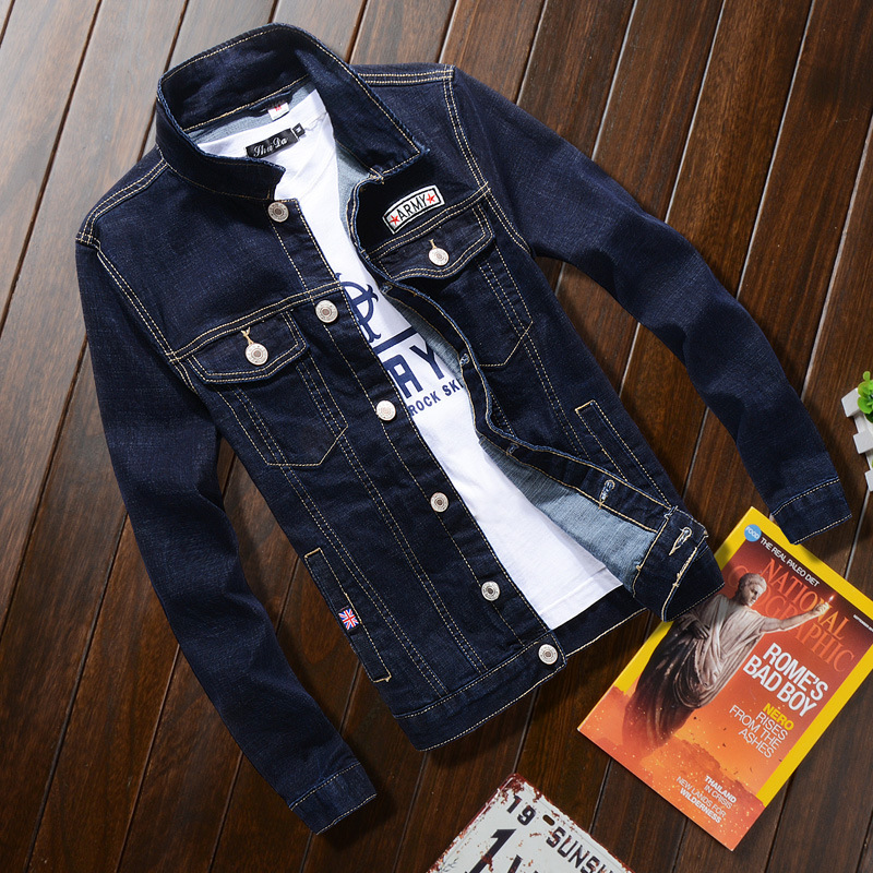 弹力牛仔外套男秋冬上新男士韩版修身百搭加厚夹克男装牛仔衣代发