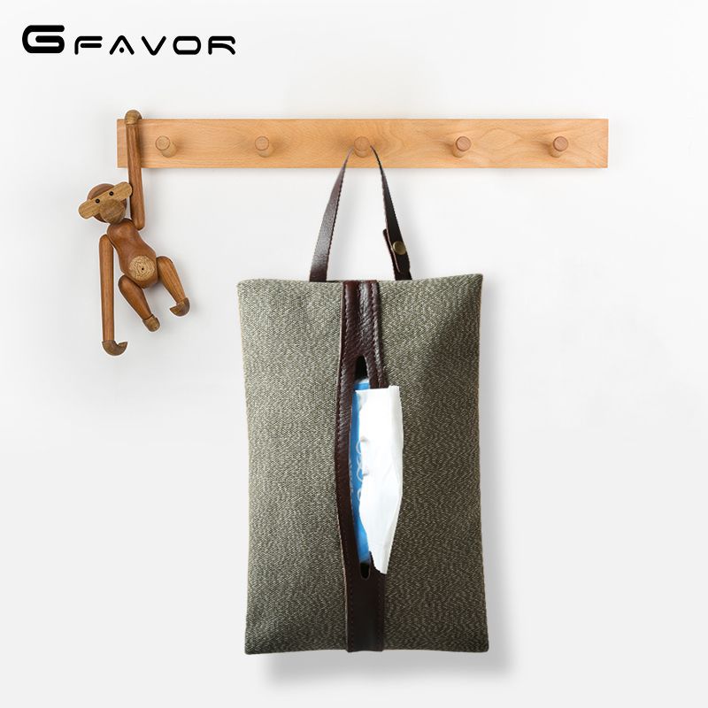 源点新款帆布抽纸包复古创意车用挂袋胡椒盐帆布汽车座椅置物袋