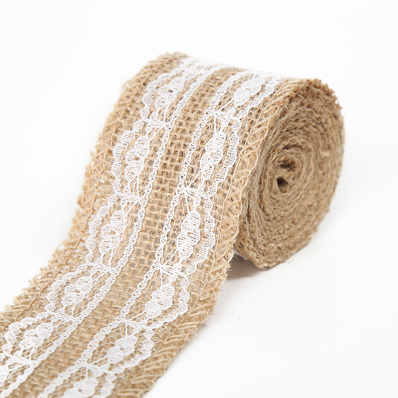 Rollo de lino de encaje DIY hecho a mano boda Navidad artesanía rollo de lino de encaje de lino cuerda de cáñamo