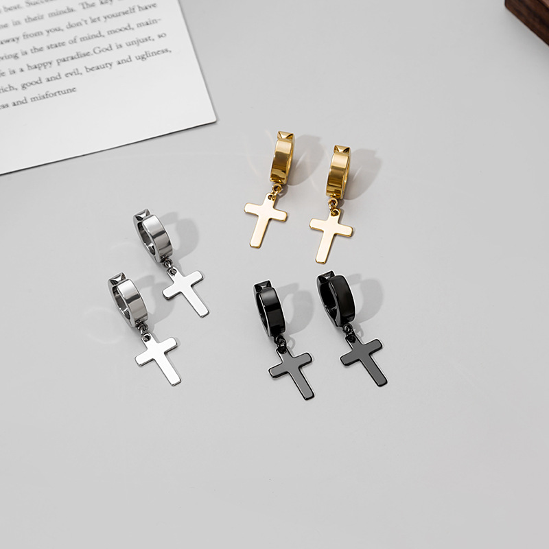 Punk Cross Solid Color Stainless Steel Plating Drop Earrings 1 Pair display picture 4