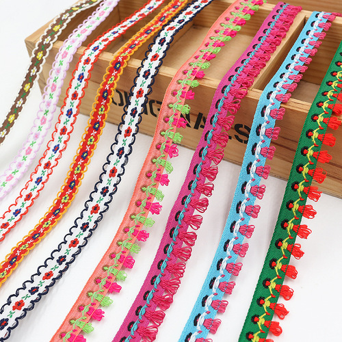 Wholesale 28-color handmade DIY ethnic embroidery jacquard ribbon fan edge ethnic lace accessories 