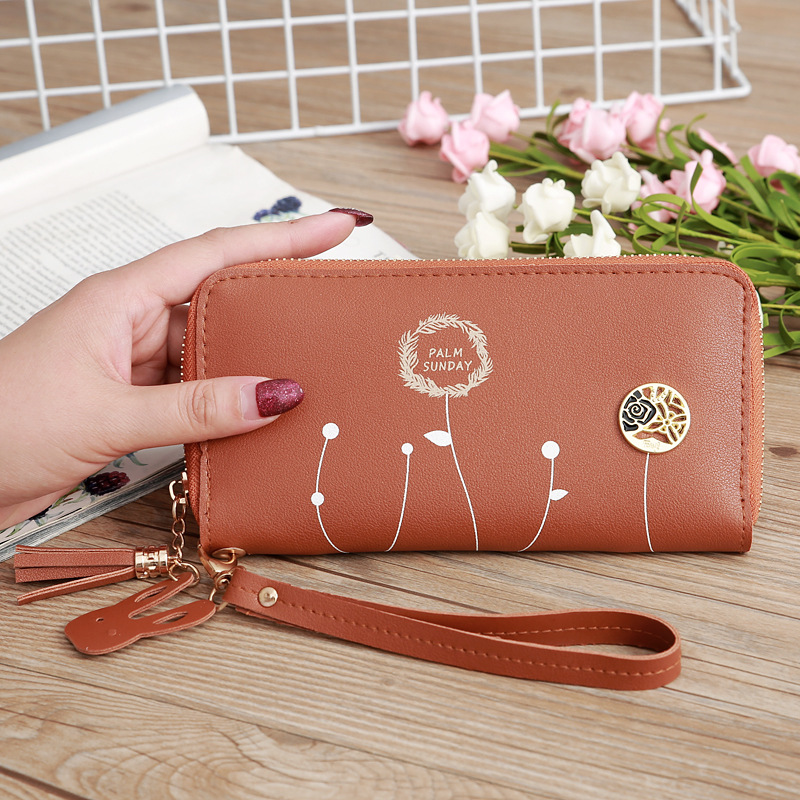 93g Weight Polyester Lining Material Zipper Closure Type Business Occasion Pu Leather Material Solid Color Pattern Women'S Gender Square Shape Dark Grey, Grey, Rose Red, Pink, Green, Blue, Yellow, Black Color Korean Printing Medium Long Single Pull Wallet Wholesale 9