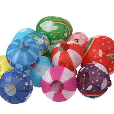 厂家批发彩色热气球婚庆幼儿园装饰气球灯笼生日派对折叠纸灯笼|ms