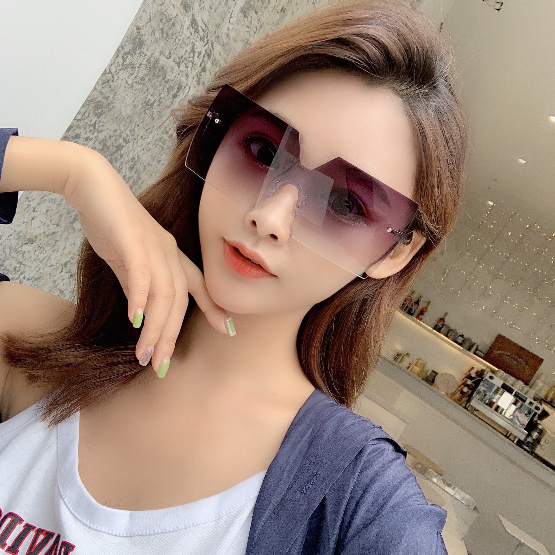 New Korean Fashion Style Rimless Big Frame One-piece Sunglasses display picture 15