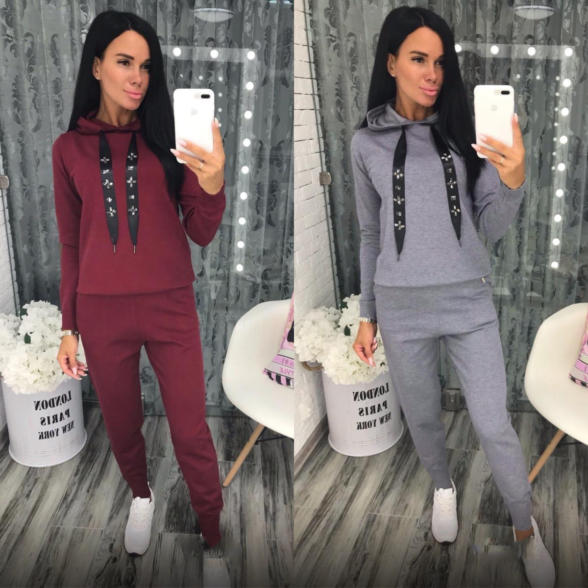 Solid Color Hoodie Sweatpants Set NSMUZ98680