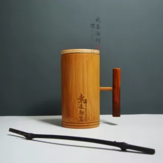 厂家天然竹杯啤酒杯竹水杯茶具竹子酒具扎啤竹杯竹茶杯带把手定制