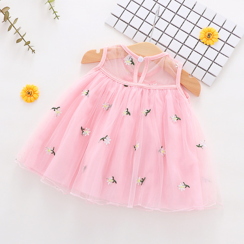 Q281 Children's clothing summer new product baby girl sleeveless mesh dress children's solid color small fresh embroidered skirt consignment sale
