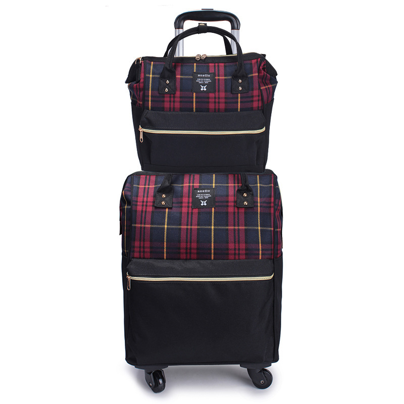 Online shop agent high-grade Oxford cloth luggage case travel Plaid travel bag multi-functional child-mother universal wheel luggage