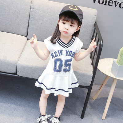 女童连衣裙夏2019 新款中小童纯棉童裙韩版简约数字印花公主裙ins|ms