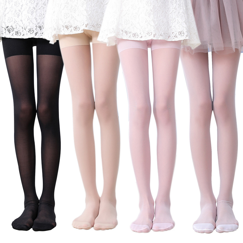 Summer ultra thin girls' silk stockings with pantyhose children's anti hook silk bottomed socks middle school children's dance stockings with pantyhose