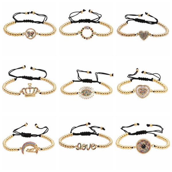 adjustable copper woven universal bracelet with zircon heart shaped…