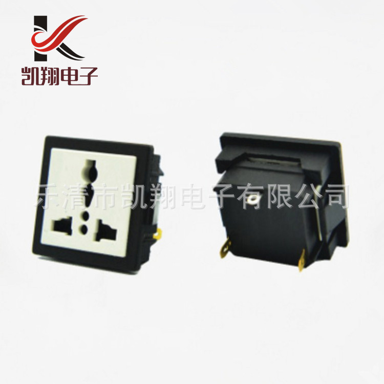 供应电源插座 黄铜嵌入式带边框带安全门品字插座 多功能电源插座