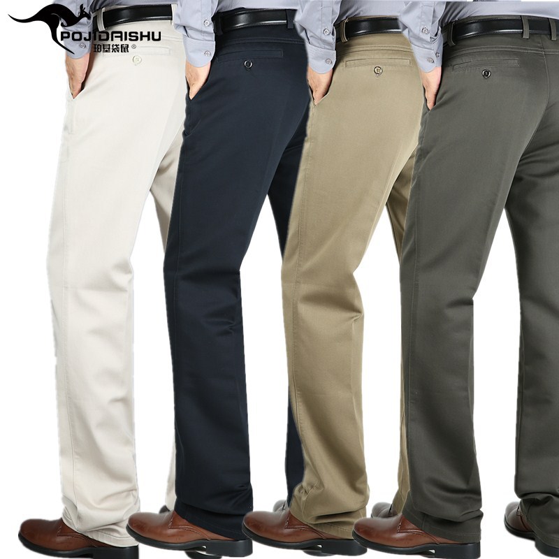 Perki Kangaroo Autumn and Winter Thick Middle-aged Men's Business Casual Pants Straight Middle-aged High Waist Elastic Non-ironing