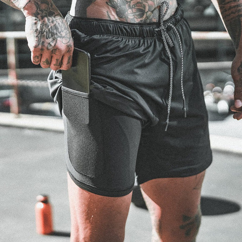Cross-border hot selling men's sports double-layer shorts fitness training outdoor mountain climbing quick-drying tight basketball jogging pants