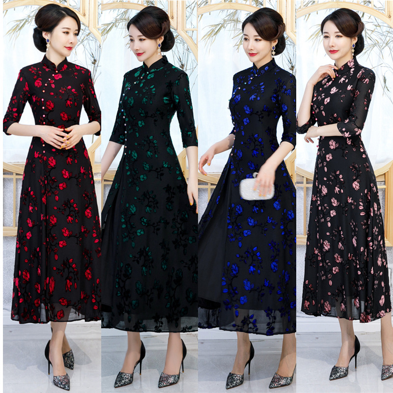 Chinese Dresses Qipao for women robe chinoise cheongsam Chenille jacquard double cheongsam dress long cheongsam