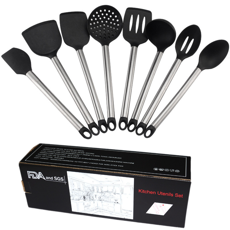 stainless steel handle non-stick silicone pot kitchen spatula soup spoon household spatula nylon kitchenware set