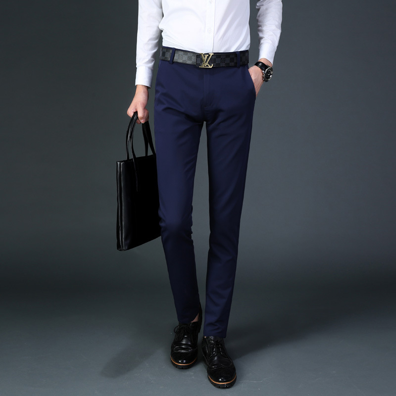 春季新款青年男装小直筒修身长裤时尚都市拼色男式休闲裤弹力男裤