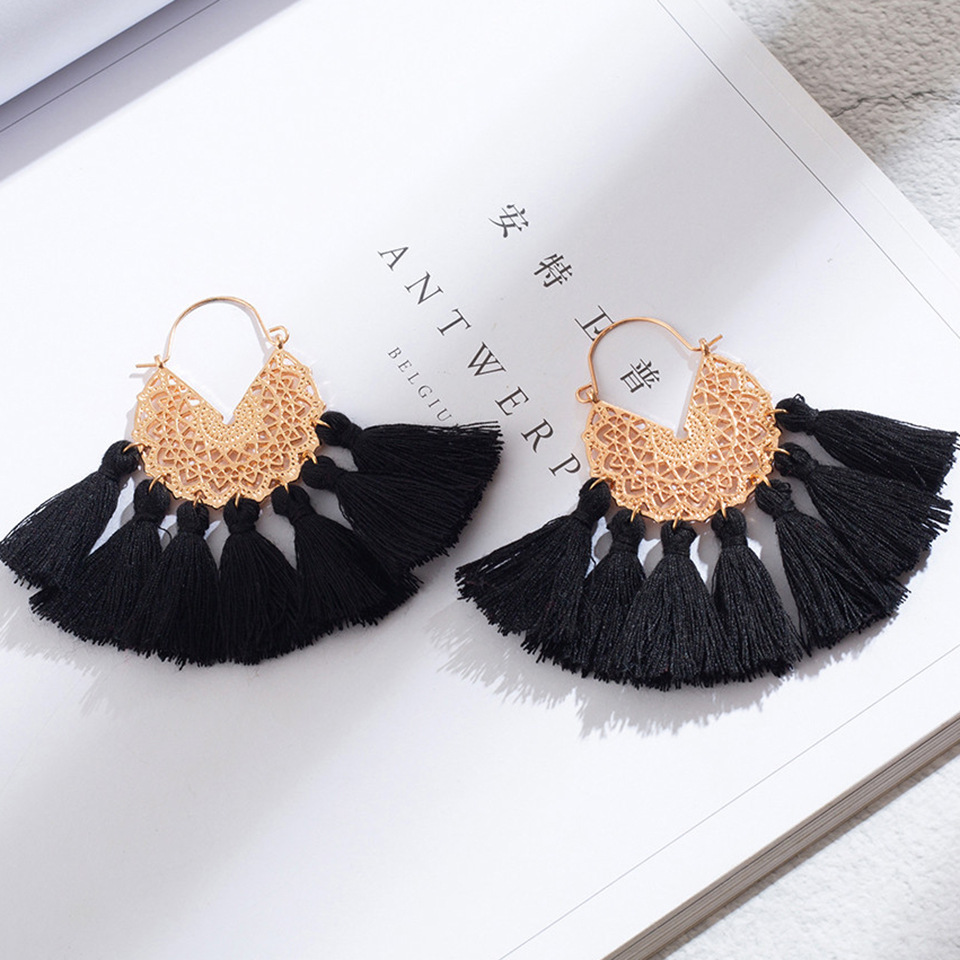 New Geometric Woven Pattern U-shaped Alloy Tassel Earrings display picture 18