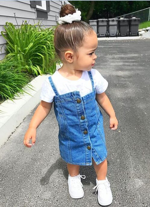 Children's Cotton Pure Color Short Sleeve T-shirt Irregular Denim Sling Skirt Wholesale Nihaojewelry display picture 3