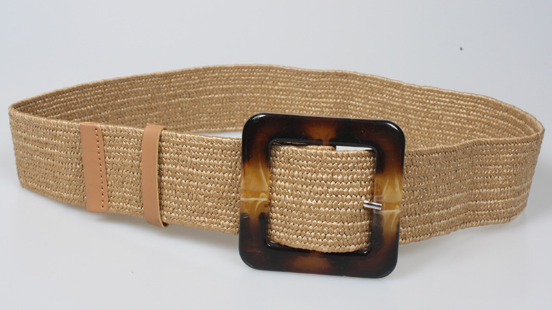 90g Weight Women'S Gender Khaki, Apricot, Black Color Fashion Square Buckle Elastic Woven Elastic Belt 3