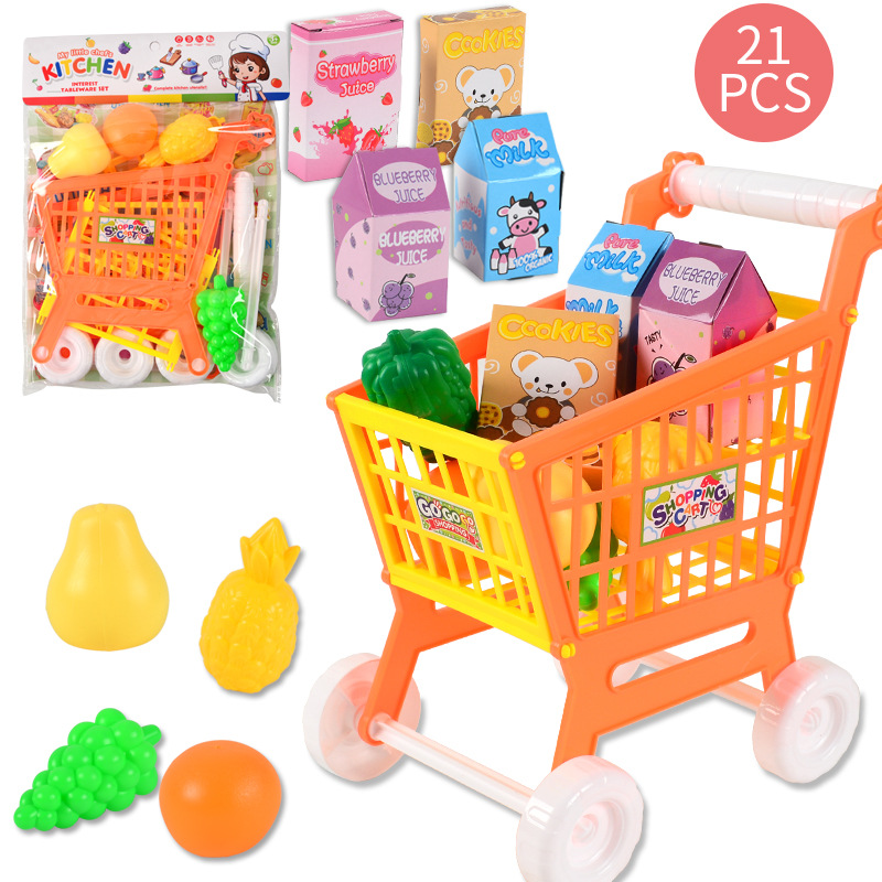 Cross-border children's shopping cart toys children's puzzle supermarket trolley 21PCs role-playing toys