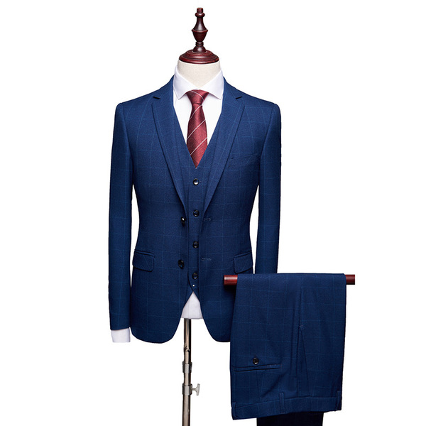 Plaid suit youth men’s suit casual men’s three piece suit