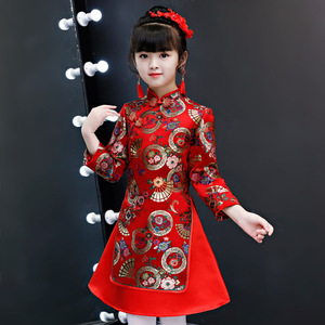 Cheongsam for kids Children Chinese Dress cheongsam Tang girl Chinese Dress ancient red style cotton thickened worship nation
