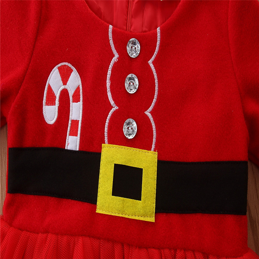 Cross border children's wear girls Christmas Red Long Sleeve Dress cute children's Christmas lovely princess dress mesh skirt