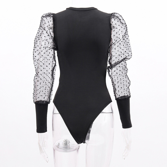 Spring women’s new transparent mesh long sleeve slim BODYSUIT