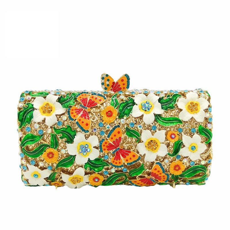 Fgg Evening Bag Europäische Und Amerikanische Abend Tasche Öl Blume Schmetterling Clutch Tasche Bankett Tasche Party Abend Tasche display picture 6