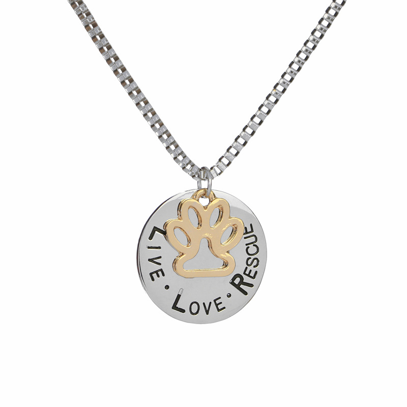 lettering round hollow cat claw pendant necklace letters Love Rescue dog claw necklace wholesale nih