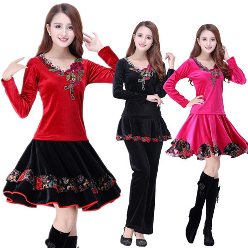 Square dance clothing spring and autumn new long-sleeved women's gold velvet dance skirt suit middle-aged and elderly dance costumes