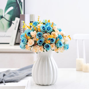 New 12 heads of double -colored rose rose simulation flowers European -style home decoration flower arrangement furnishings