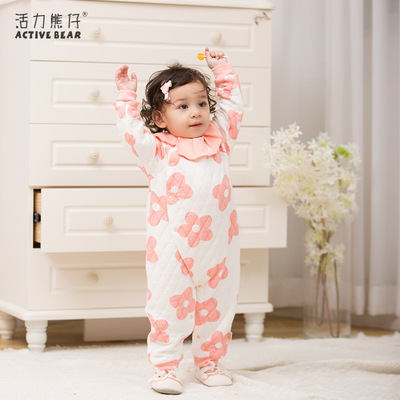2019秋冬婴儿衣服夹棉连体衣0-3岁女宝宝A类纯棉长袖爬服一件代发