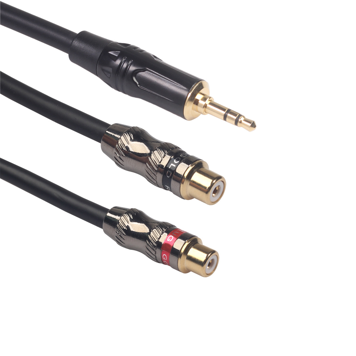Bold HIFI level double-layer shielded gold-plated head 3.5 Revolution double RCA female head audio cable 0.3 m